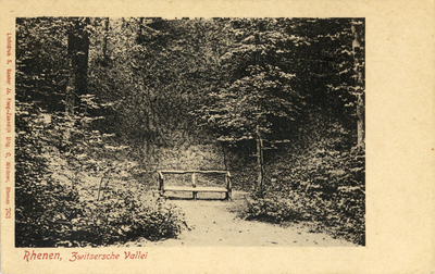12129 Afbeelding van een bankje in het bos van de Zwitserse Vallei op de Grebbeberg te Grebbe bij Rhenen.